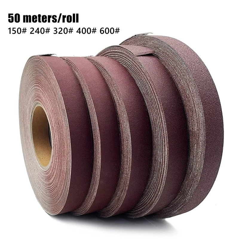50M/rollo 150/240/320/400/600 papel de lija de pulido de grano rollo de tela de esmeril para herramientas de molienda abrasivo de carpintería