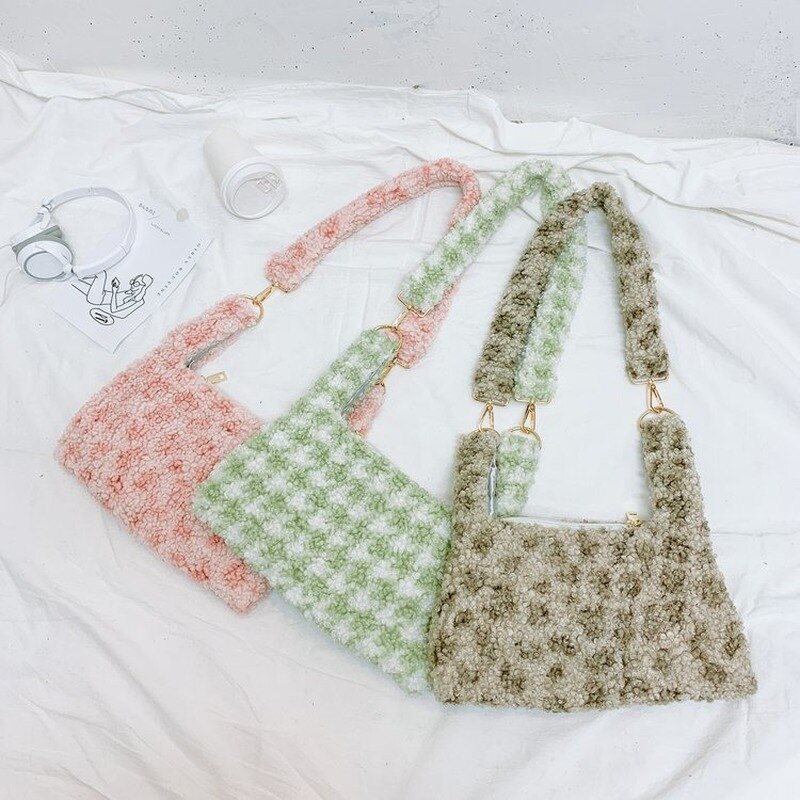 Lamswollen imitatiebont messenger bags harige luipaard schoudertas tote bag luipaardpatroon kleine vierkante tas harige