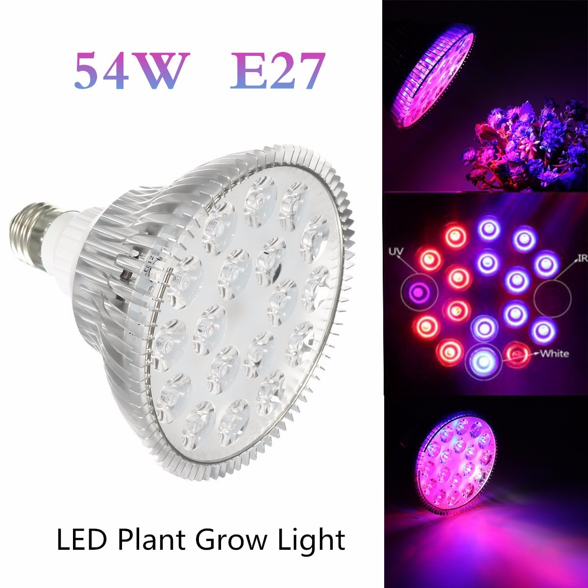 Jiguoor Volledige Spectrum LED Plant Lamp E27 54 W Kweeklampen voor Hydrocultuur Systeem Bloeiende Groeiende Indoor Planten Lamp