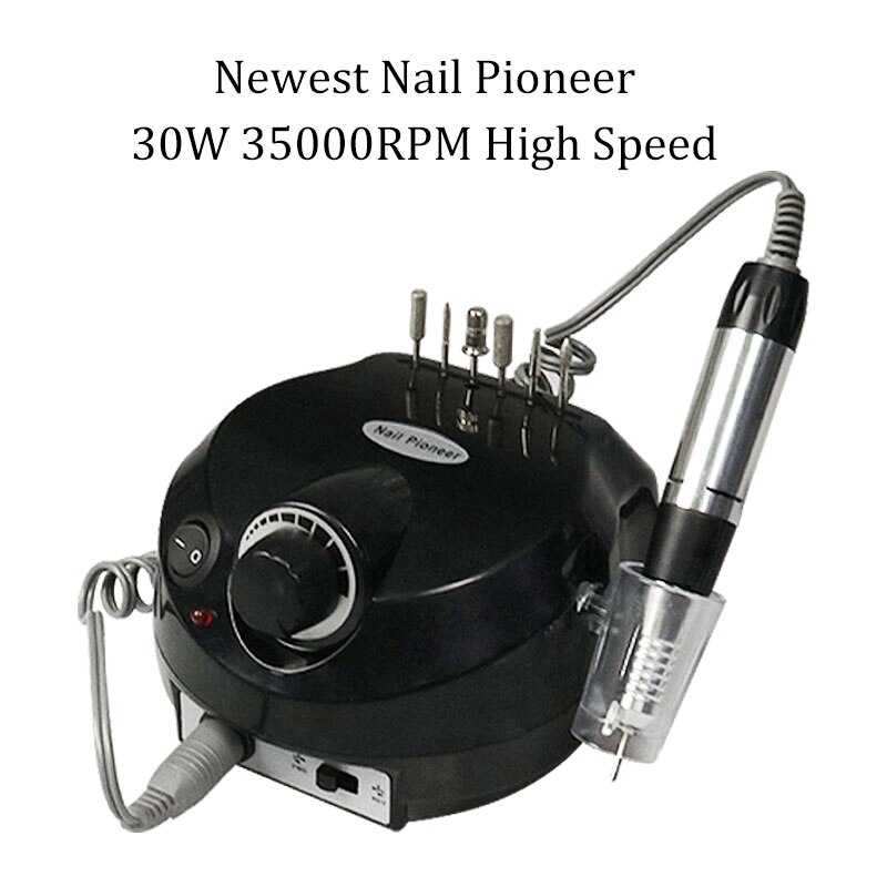 Electric nail drill 35000 RPM manicure machine equipment for pedicure pedicure nail file tool drill bit polishing tool set: Black