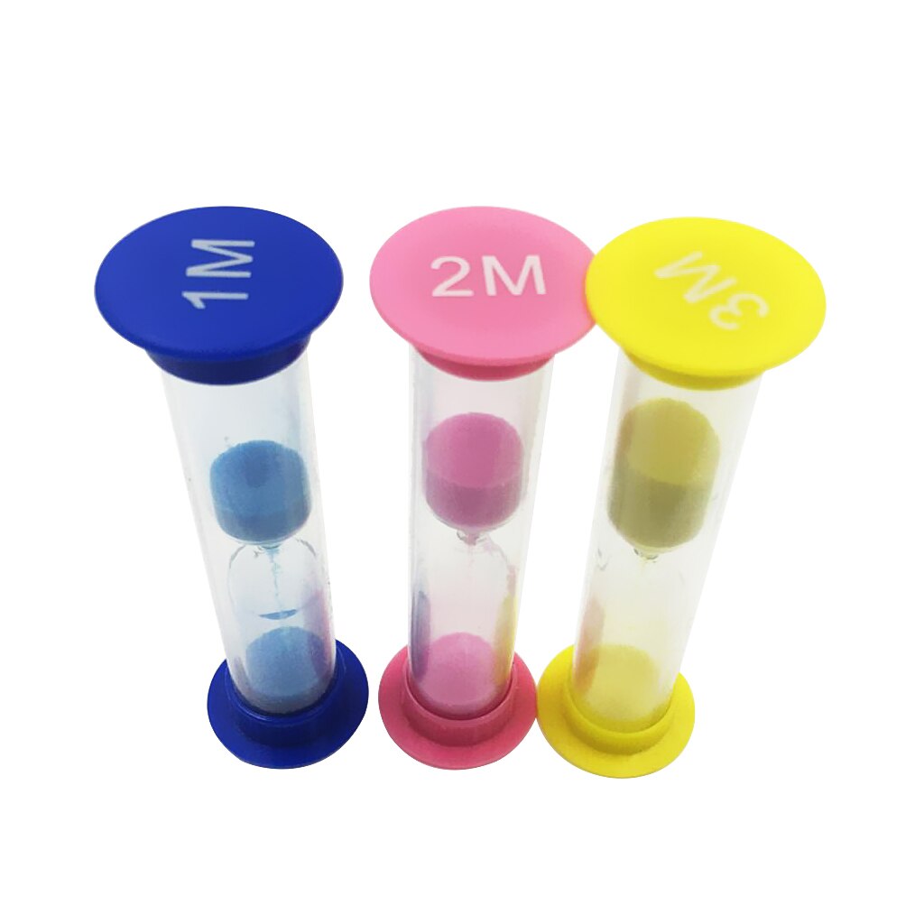 Set of 3 Sand Timer - Hourglass Sandglass Timer - Blue + Pink + Yellow, 1 Minute + 2 Minutes + 3 Minutes