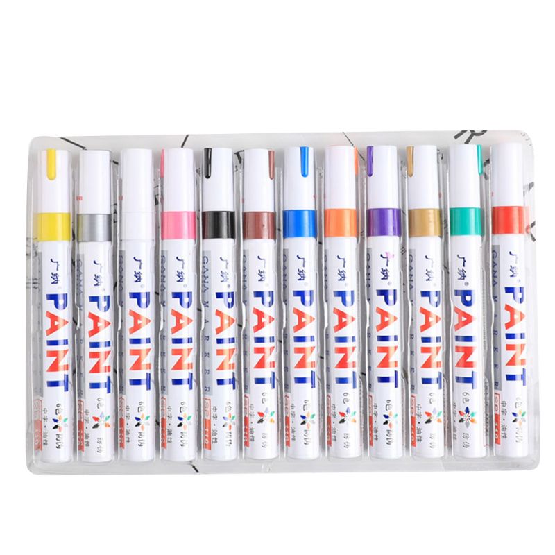 12 Stks/partij Kleurrijke Waterdichte Pen Autobanden Metal Permanente Verf Markers