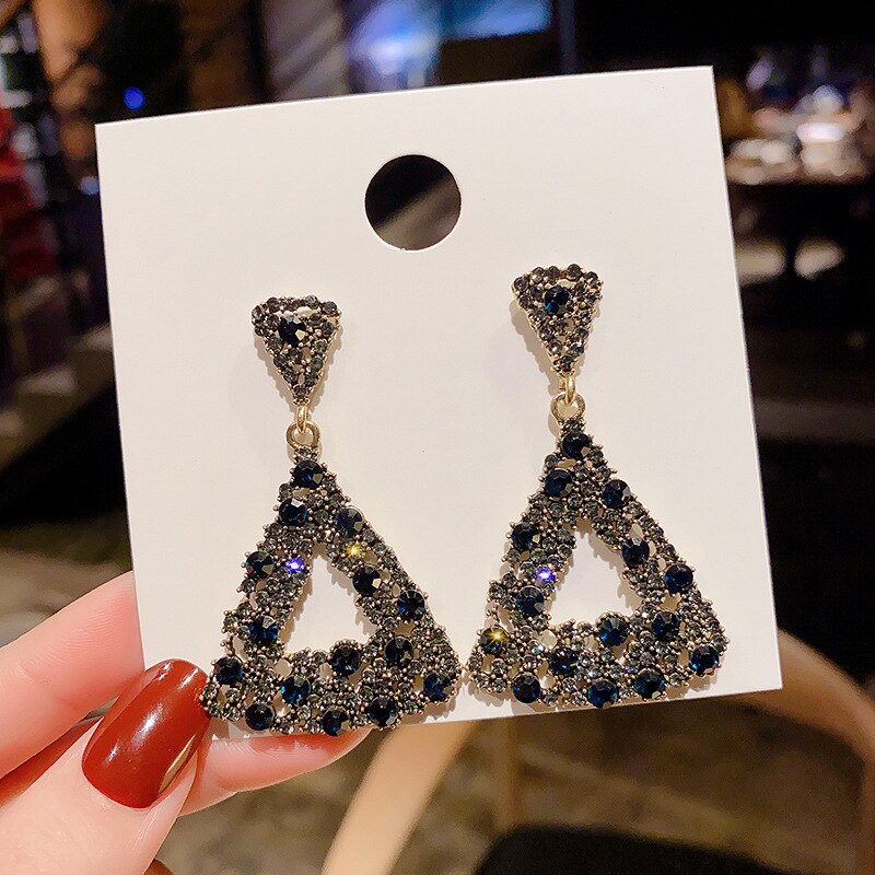 Luxury 14K Real Gold Exaggerated Temperament Long Triangle Line S925 Silver Needle Stud Earrings for Women