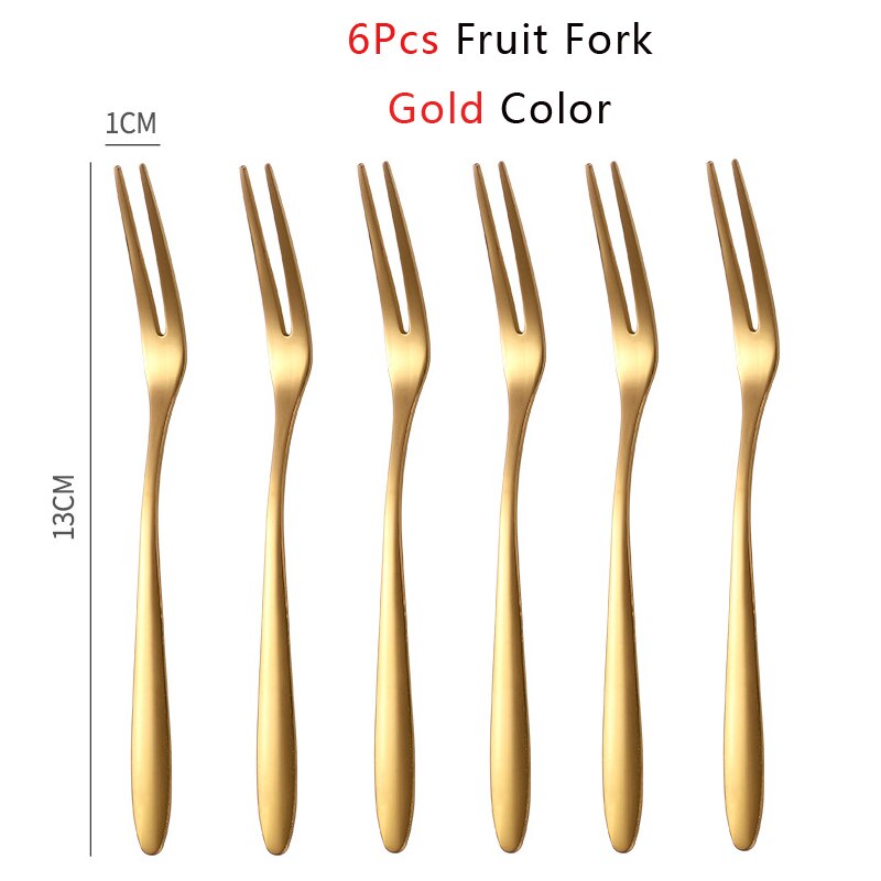2/6pcs Fruit Fork Set Mini Cute Stainless Steel Dessert Forks Silver Gold Rose Gold Cake Flatware Cutery Fork for Home Use: 6Pcs Gold Color