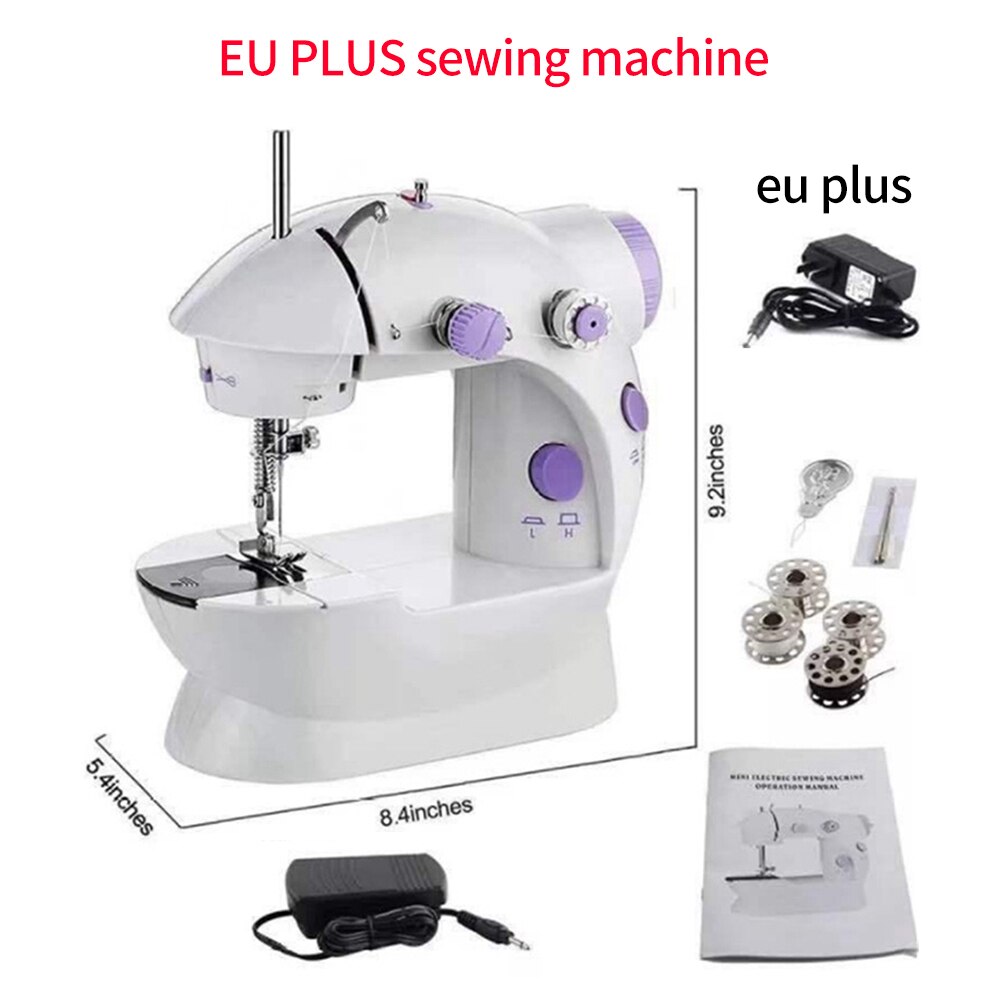 Household Mini Sewing Machine Portable Multifunction Night Light Hand Table Two Thread Foot Pedal Electric Sewing Machine Kits: EU PLUG