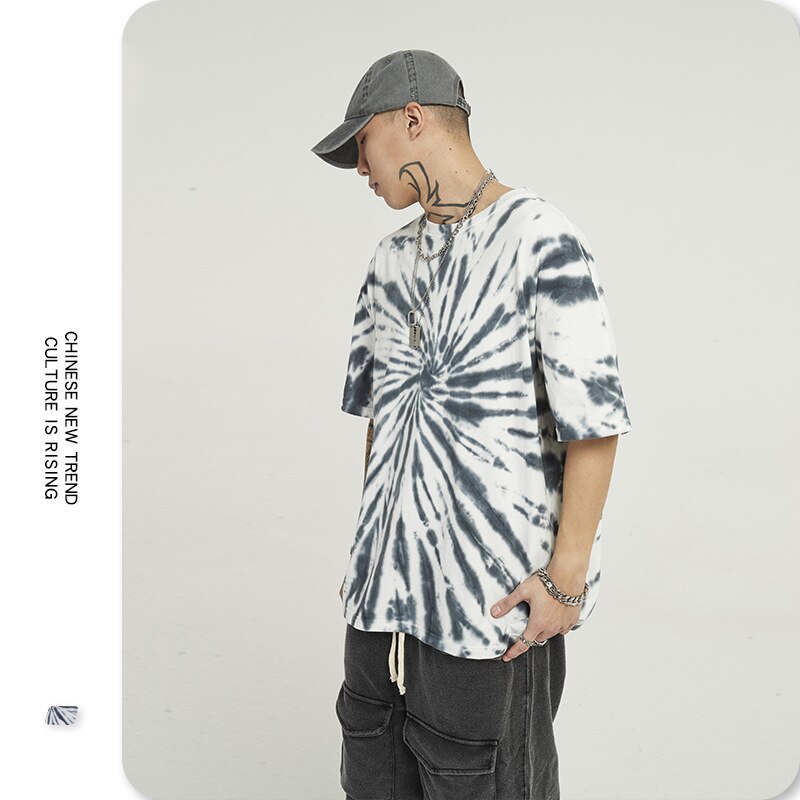 Mænds hip hop slipsfarvet hipster t-shirt kortærmet bomuldstoppe streetwear afslappet