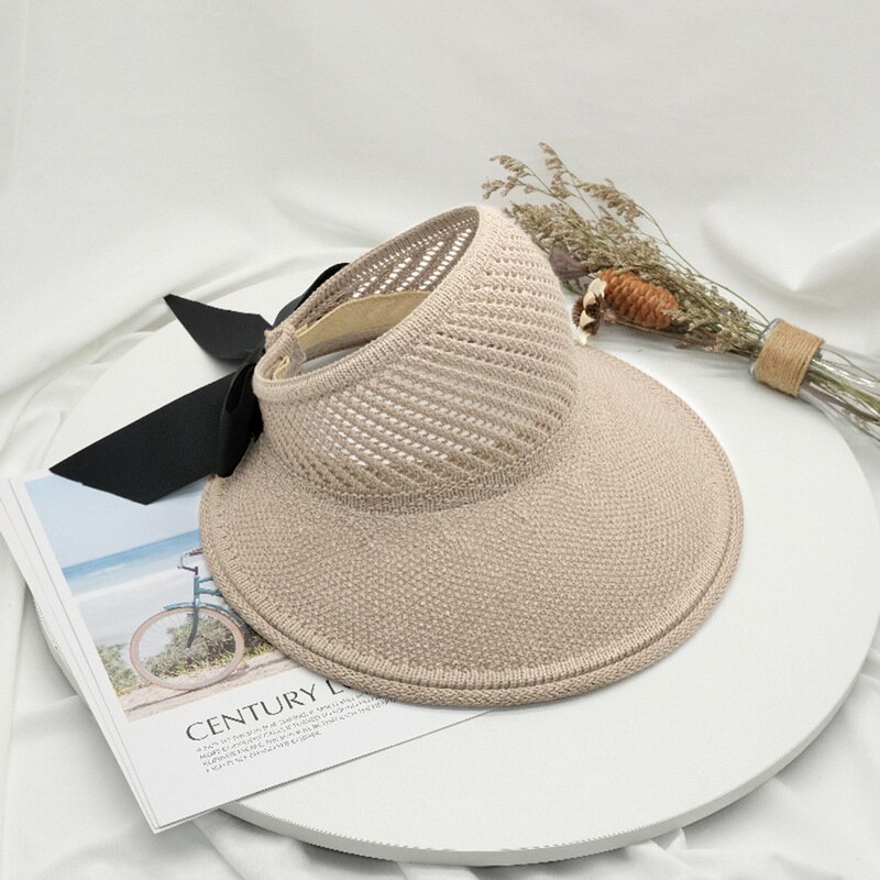 Sombreros de Sol para mujer, sombrero de paja plegable con lazo clásico, de ala grande, informal, para playa al aire libre, protección UV, para verano: Caqui