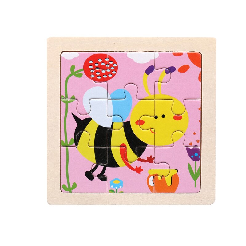 Intelligence Kids Toy Wooden 3D Puzzle Jigsaw Tangram for Children Baby Cartoon Animal/Traffic Puzzles Educational Learning Toys: Bee-yellow