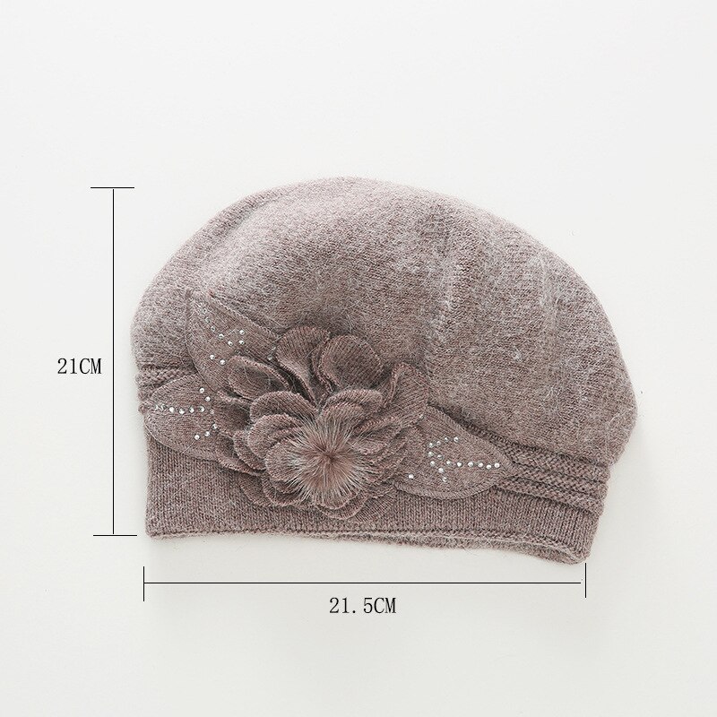 Brand Female Beret Wool Knitting Cap Hat Autumn Winter Floral Women Berets