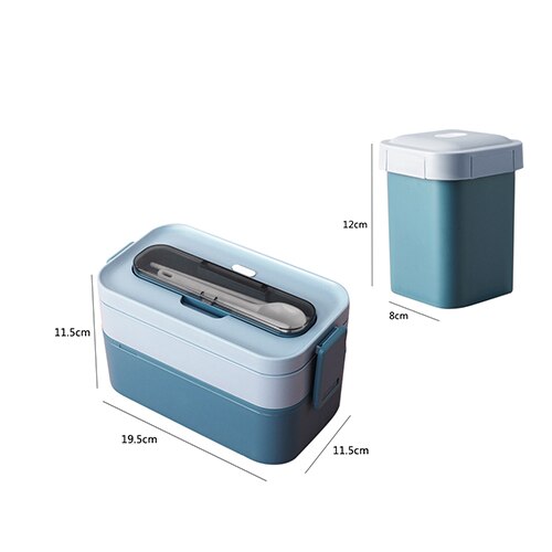 1600ml Healthy Material 2-Layer Lunch Box Microwave Oven Bento Box Food Storage Containers Bento Lunch Box Insulation Box: Blue set