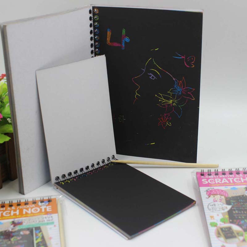 Colorful Paper DIY Kids Educational Toys Fun Doodling Scratch Children Graffiti Colorful Black Wood Stick kids crafts -20