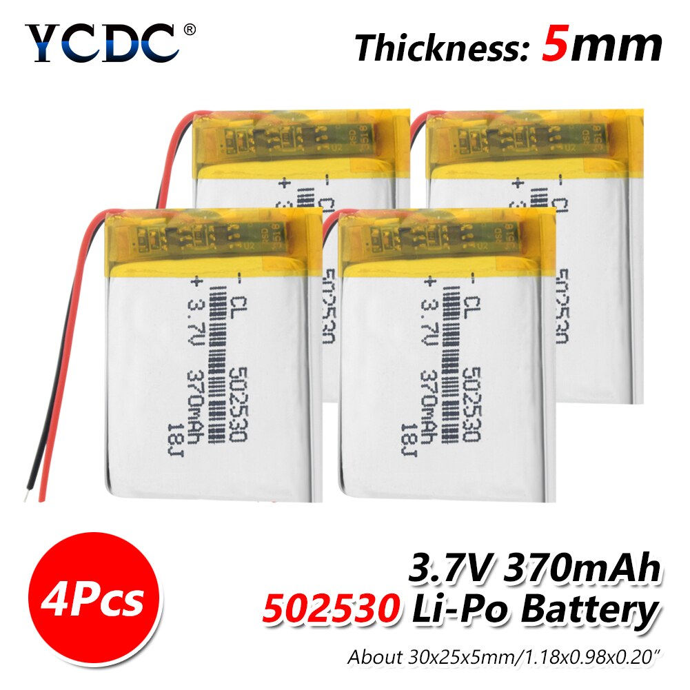 1/2/4 Pcs Rechargeable 370mAh Li-po Battery 3.7V Lithium Li-ion Polymer Batteries 30x25x5mm 502530 Li-polymer Bateria With PCB: 4 pieces
