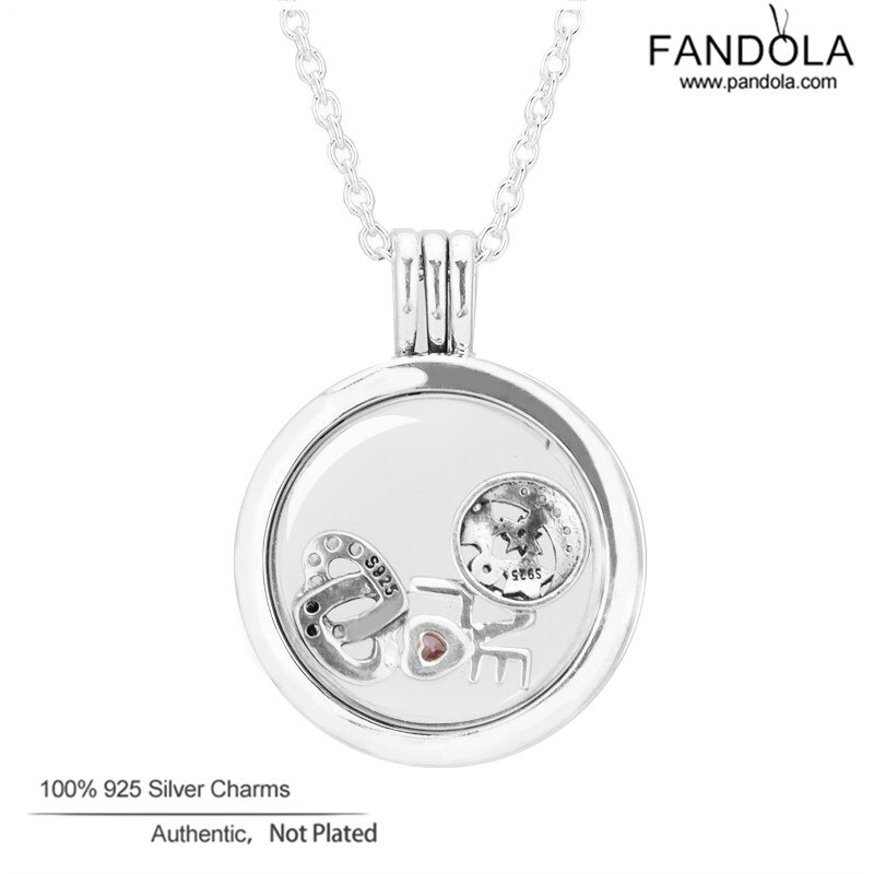 Moyen flottant médaillon pendentifs colliers avec 3 Petites 925 en argent Sterling collier femmes bijoux de collares