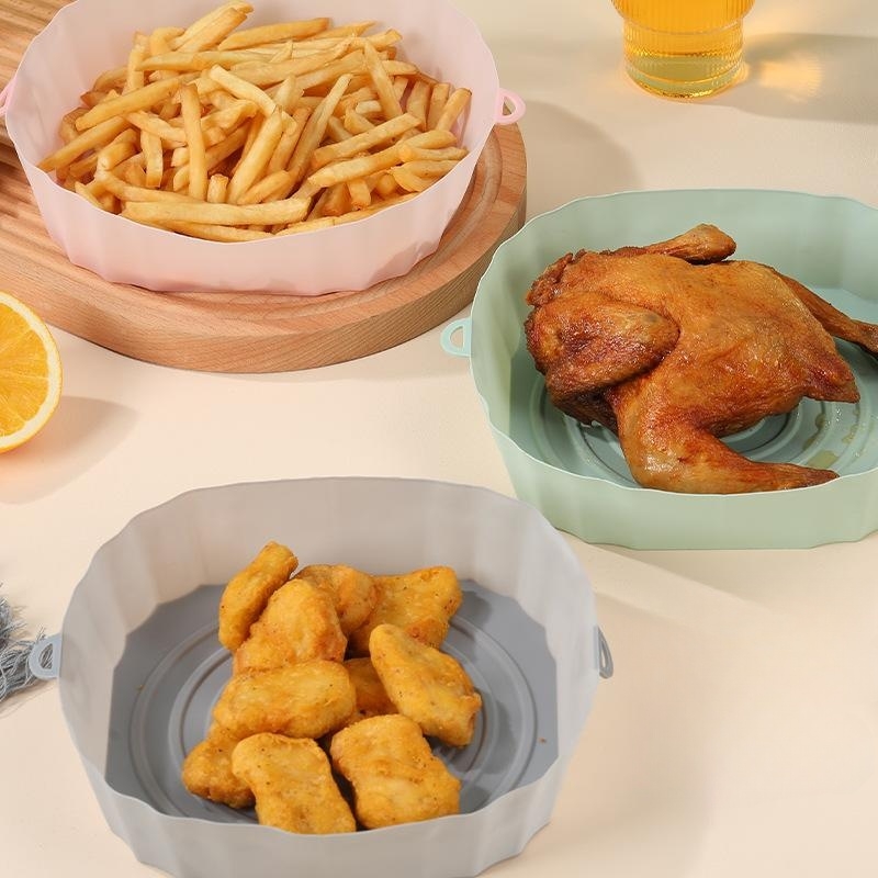 20Cm Lucht Friteuse Pan Siliconen Mand Airfryer Oven Bakplaat Herbruikbare Airfryer Pan Voering Vorm Pizza Gebraden Kip