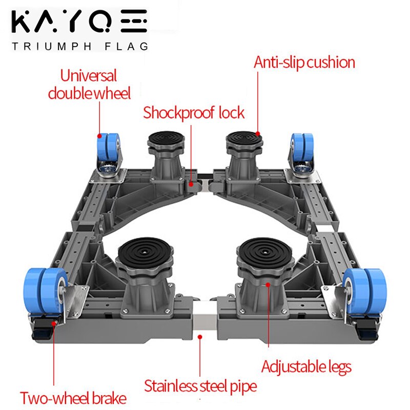 Universal Mobile fridge stand for washing machine Holder 4 Strong Feet Mobile refrigerator Base with Brake Wheel Loading 500kg