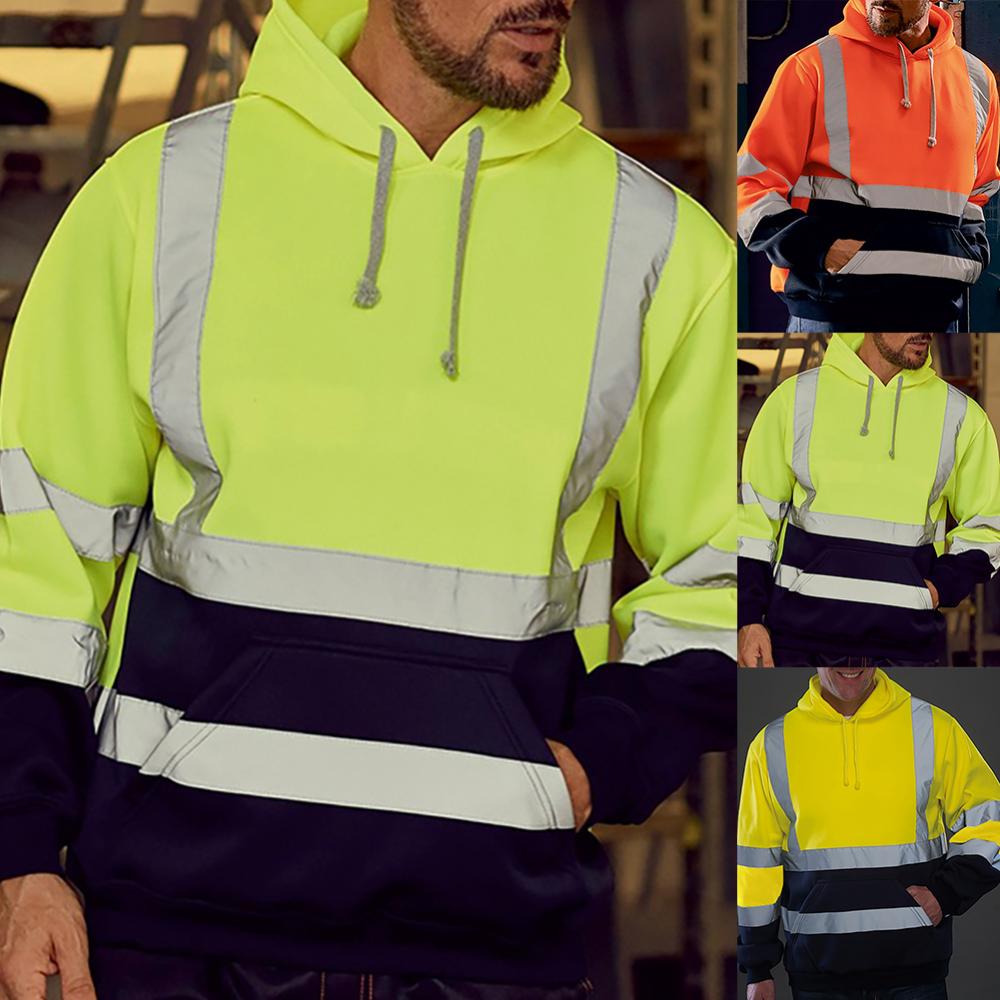 Sudadera de manga larga con capucha para hombre, abrigo reflectante de alta visibilidad