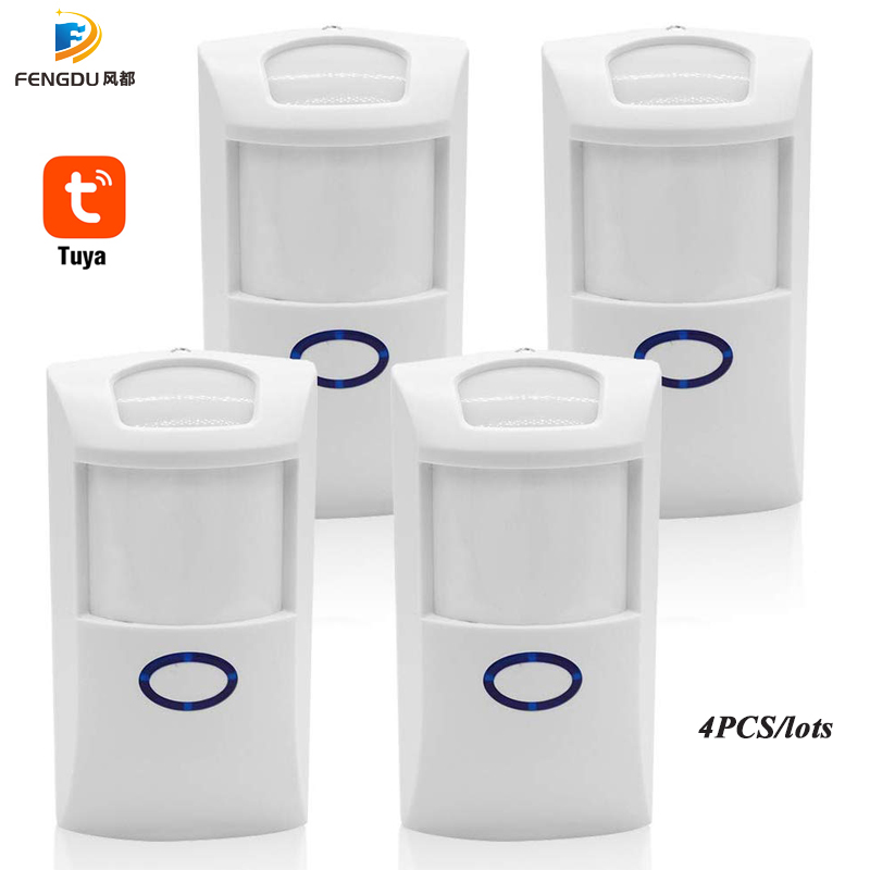 Tuya Smart WiFi Infrared Detectors Motion Sensor Alarm Compatible Wireless Home Security System With Tuya APP Smart Life APP: 4PCS