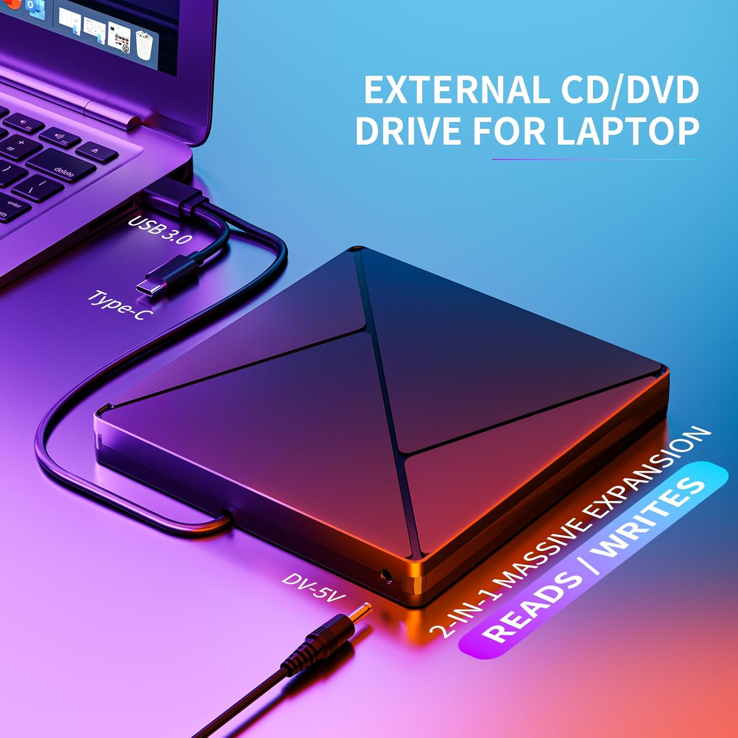 External CD DVD Drive USB 3.0 Type-C Slim Portable CD DVD +/-RW ROM Player Burner Reader for Laptop Desktop MacBook Windows XP