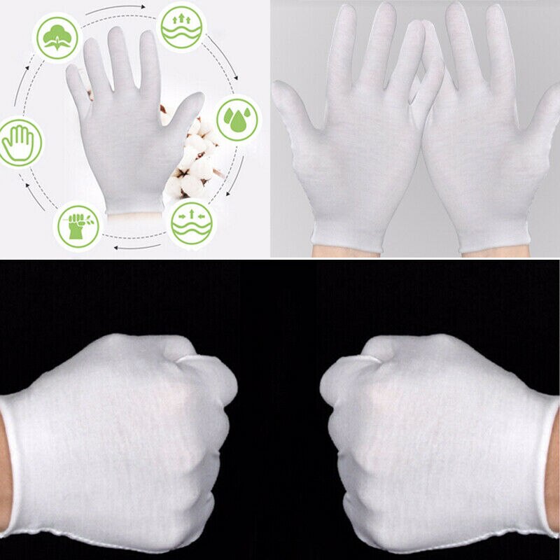 6 par hvid kontrol hvid 100%  bomuld ceremonielle handsker til mandlige kvindelige serverings smykker letvægts sml xl