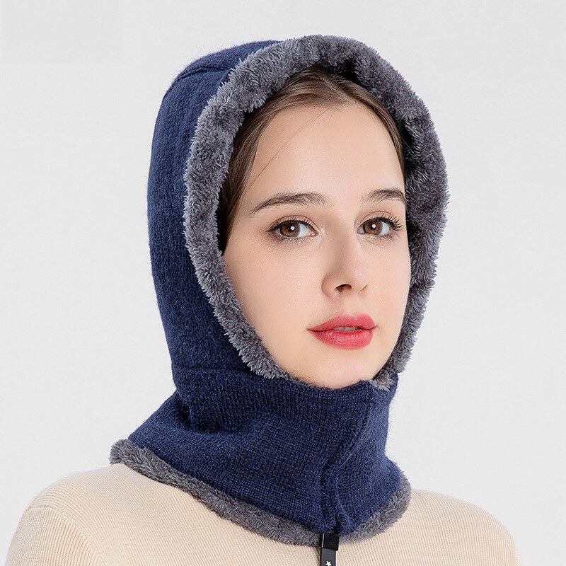 Winter Girl Knitted Hat Fleece Hood Thermal Face Cover with Zip Hat Vogue Neck Warmer Ski Riding Snow Cap Beanie Outdoor