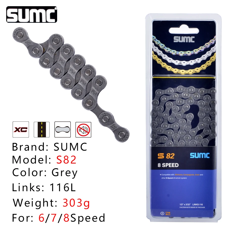 SUMC 9/10/11/12 Speed Bicycle Chain MTB Mountain Road Bike Chain for SHIMANO Campagnolo SRAM Half Hollow Bicycle Chain 116L: Navy Blue