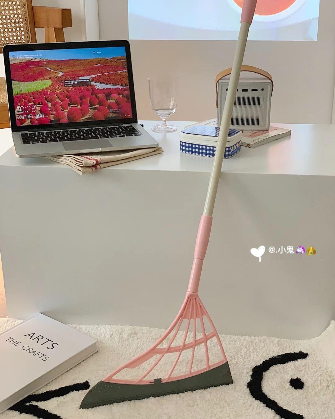 Black technology broom, floor broom, household magic dust sweeper, hair free, bathroom water scraper: Pink