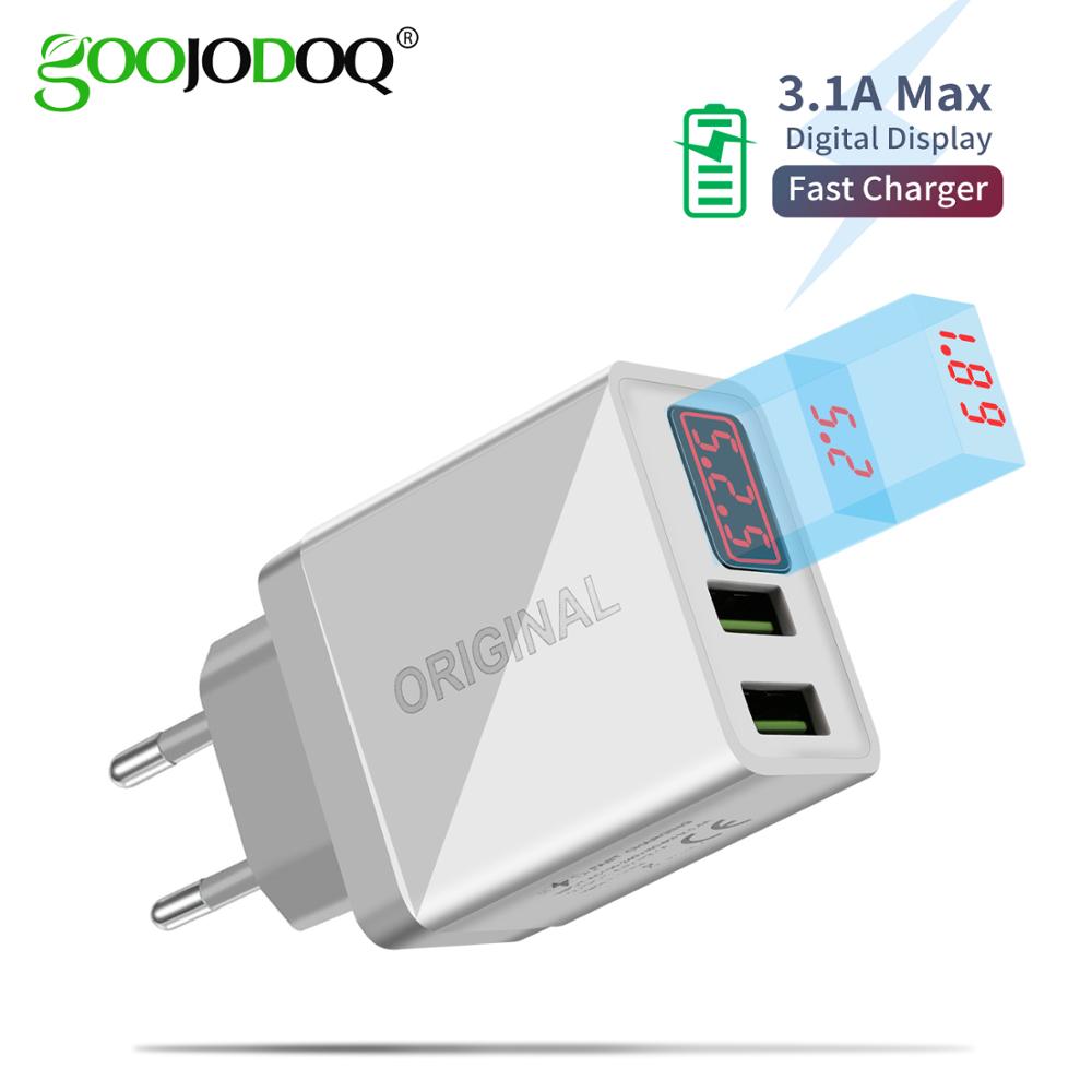 GOOJODOQ LCD Digital Display USB Charger 5V 3.1A Max Fast Charger for Samsung Xiaomi Huawei Charging for iPhone Charger Adapter