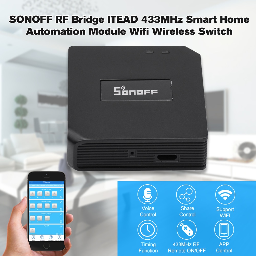SONOFF RF Bridge 433MHz Wifi Wireless Switch Universal Timer DIY Convert 433MHz RF Remote Controllers to App via WIFI