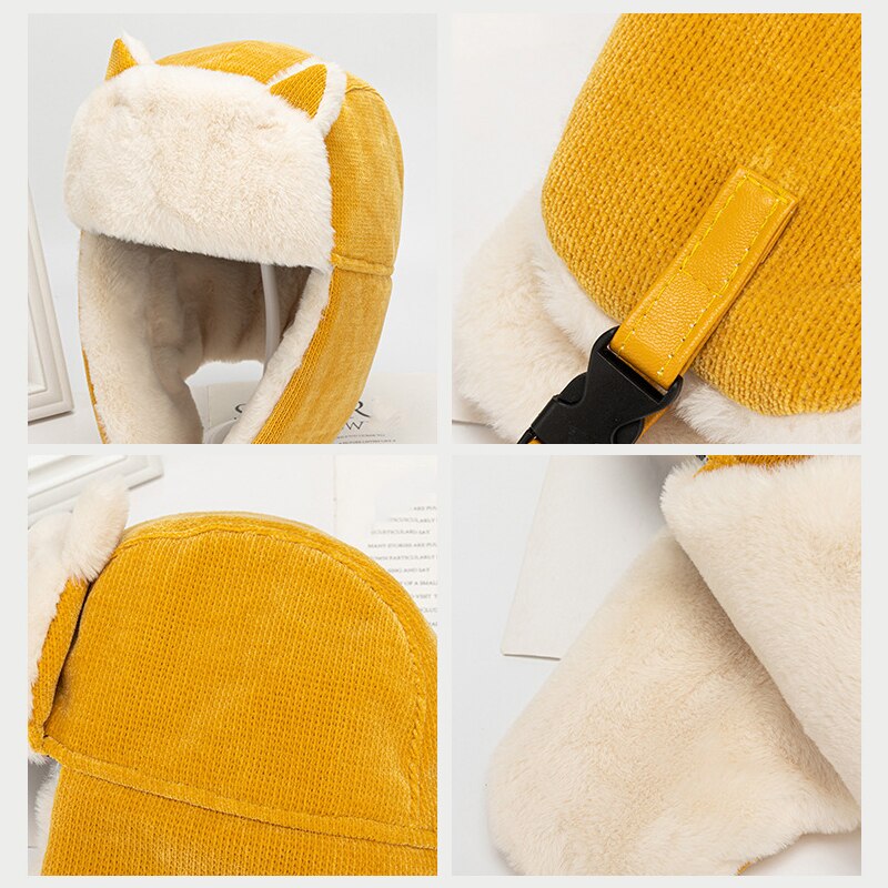 hiver femmes oreilles de chat Bomber chapeau épais coton cachemire en peluche masque russe Ski Protection visage cache-oreilles casquette