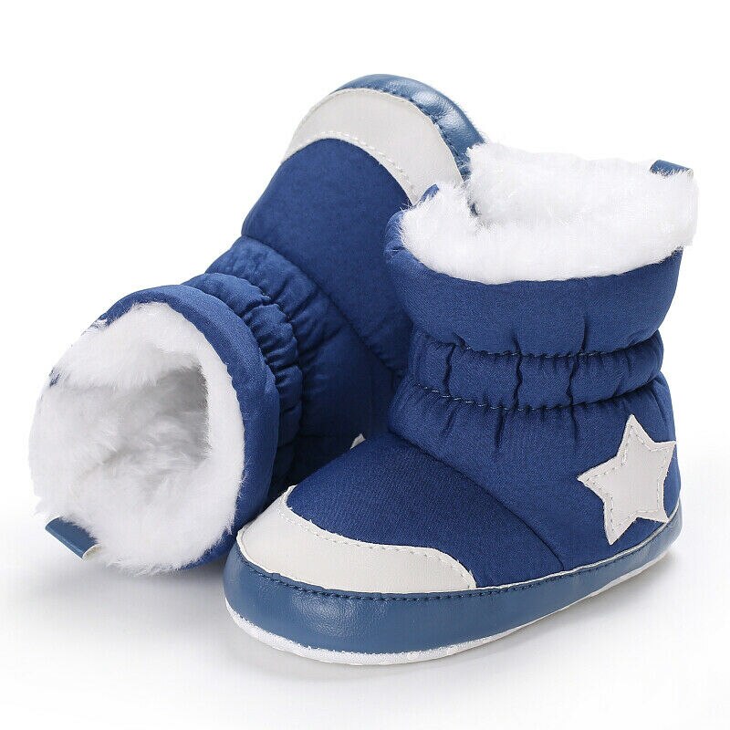 Brand Unisex Kids Winter Shoes Newborn Baby Girls Boy Boots Infant Toddler Star Printed Snowfield Warm Fur Snow Boots 0-18Months