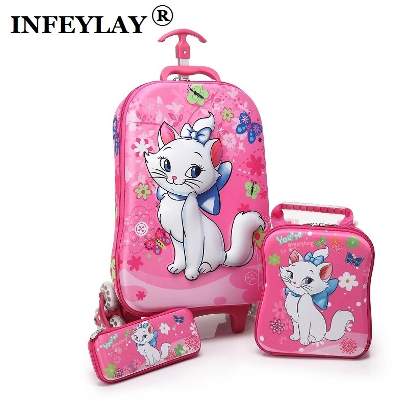 3PCS/set cartoon students trolley case Lovely kids Climb stairs Luggage Travel 3D EVA stereo suitcase child pencil box