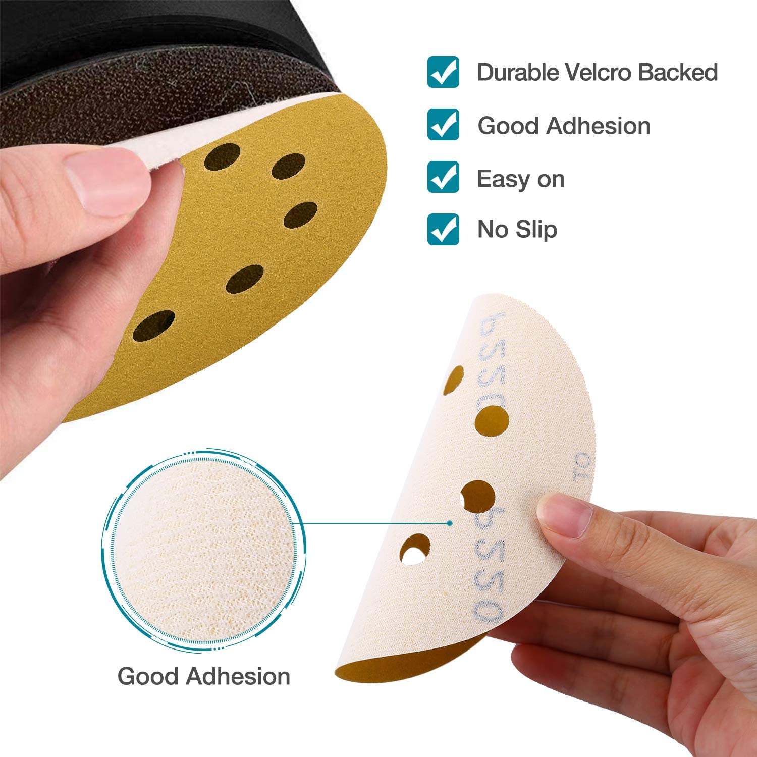 5inch 125mm 8-Hole Sanding Sheet Gold Sanding Discs Hook loop for DA Sander Dry Sand Paper for Woodworking or Automotive