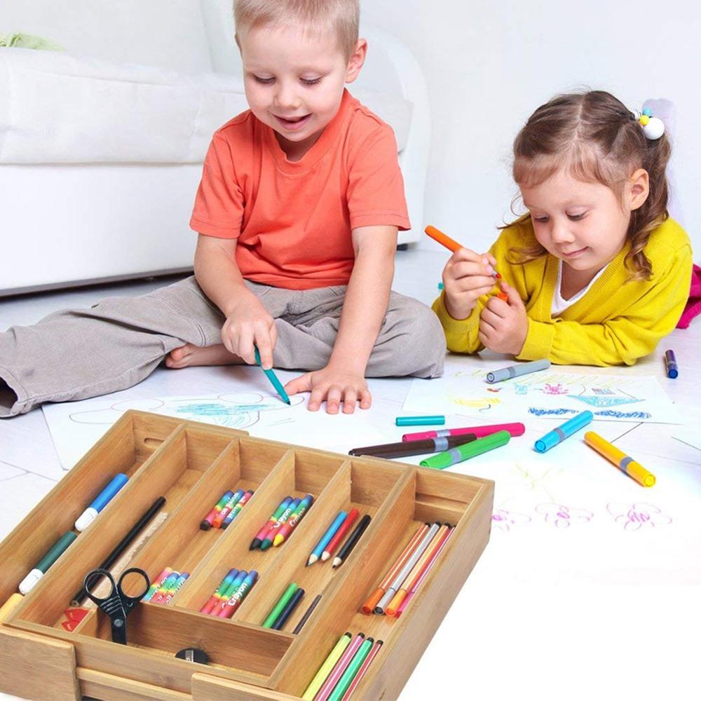 Kitchen Drawer Organizer Retractable Bamboo Cutlery Trays for Drawers Partitioned Tableware Knife Spoon Fork Storage Box