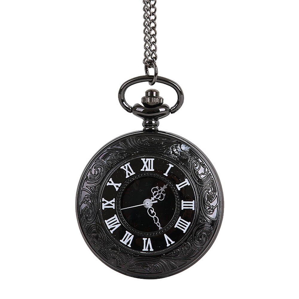 Vintage 40 CM Chain Smooth steel Quartz Pocket Watch Vintage Roman Numeral Dial Pendant Fob Watch Clock