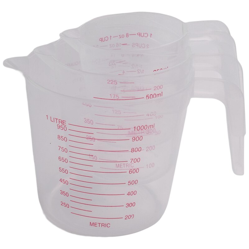 3Pc Plastic Maatbeker Set Grote 4 Cup, 2 Cup En 1 Cup Capaciteit Bpa Gratis Meten Bekers Met Schuine Grip Essentiële Keuk: Default Title