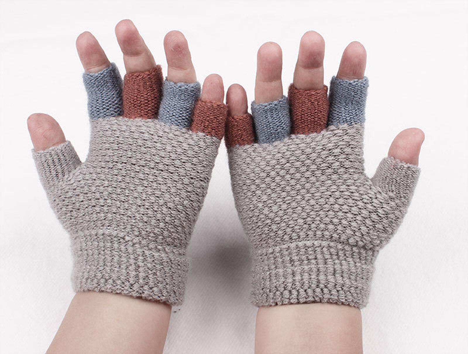 Kids Gloves Winter Soft Convertible Flip Top Gloves Baby Girl Boy Winter Warm Knit Fingerless Mitten Knit Gloves