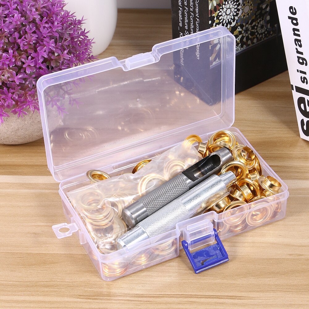 100 Set Grommets Kit Brass Eyelets Button Kit with 3PCS Tools Multipurpose Eyelets Button Set Portable Eyelets Button To: Golden