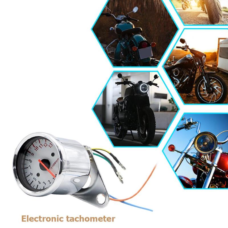 Motorcycle Tachometer Delicate Texture 12V 0-13000 Tachometer Retro Tach RPM Gauge Rev Counter Universal for Motorcycle