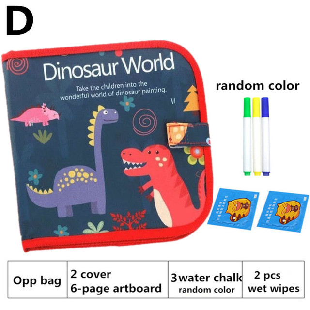 Baby DIY Drawing Book Portable Soft Chalk Drawing Board Coloring Book With Water Chalk Kid Painting Blackboard: D 6 pages