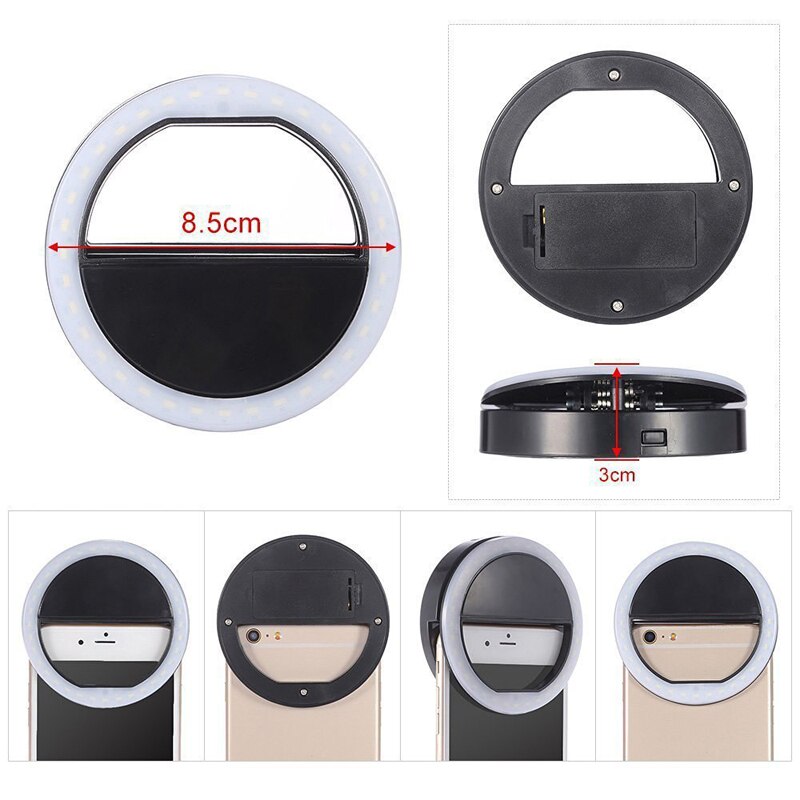 1pc móvil clip de luz selfie flash LED para smartphone móvil portátil redondo selfie linterna espejo