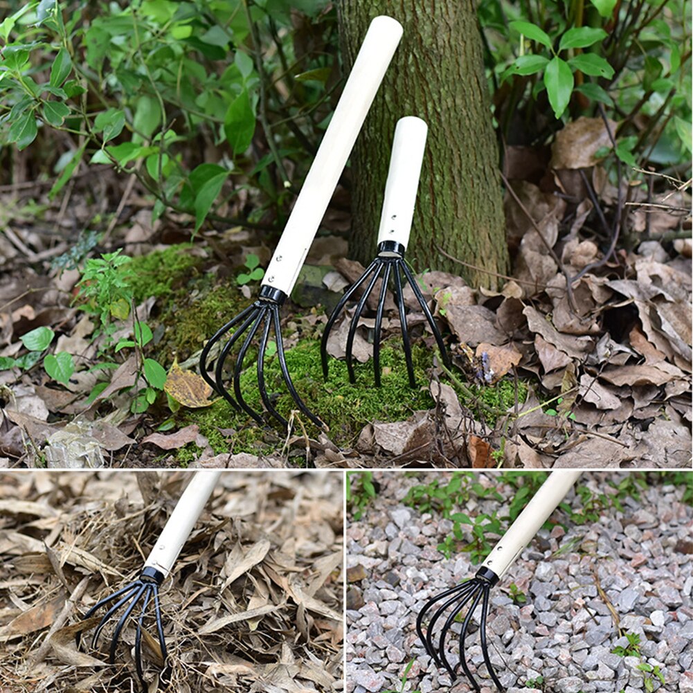 2 stücke Jäzehn Boden Rasen Lösen Sammeln Blätter Garten Werkzeug 5 Tine Klaue Rechen Rost Beständig Mit Holzgriff Hand grubber