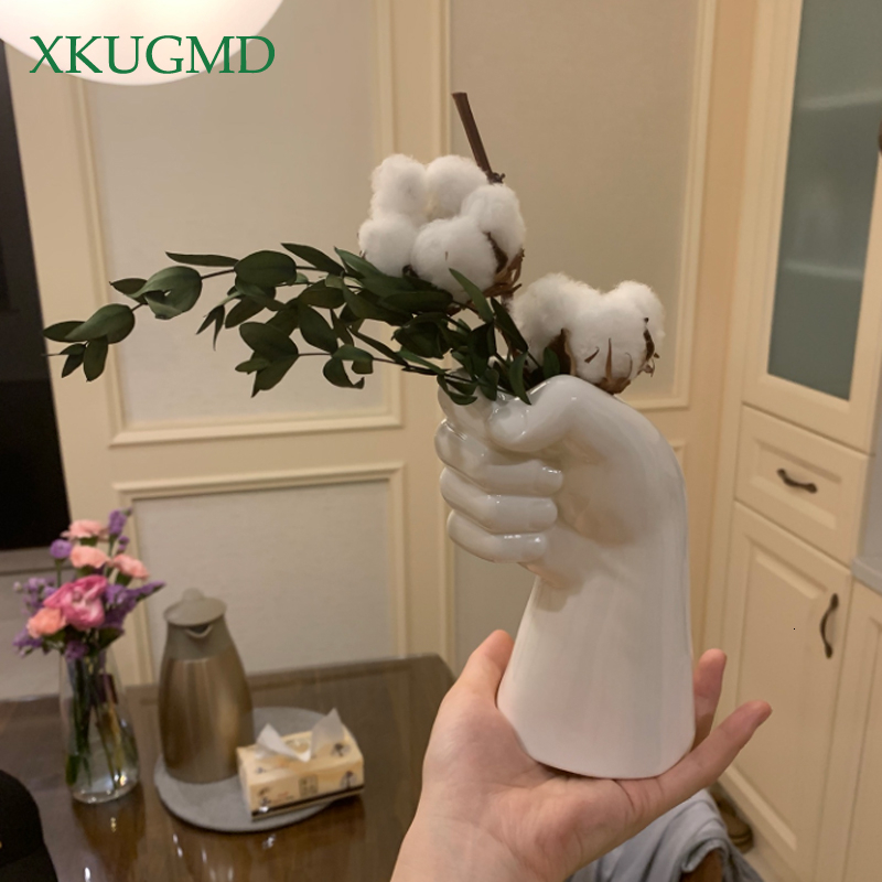 Hands-shaped Ceramic Vase White Fist Flower Arrangement Container Desktop Potted Decoration Home Decoration Accessories