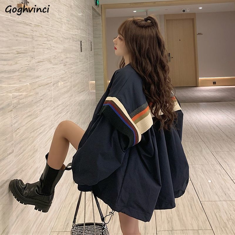 Basic Jackets Autumn Popular Patchwork Korean Style Zipper Loose Streetwear Bf Ulzzang Harajuku Retro Outwear Students Chic
