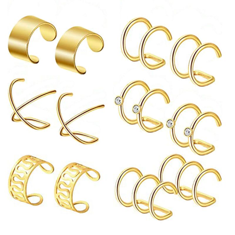 6 Pairs Stainless Steel Ear Clips Non Piercing Earrings Hoop Ear Cuffs Ear Clips: GD