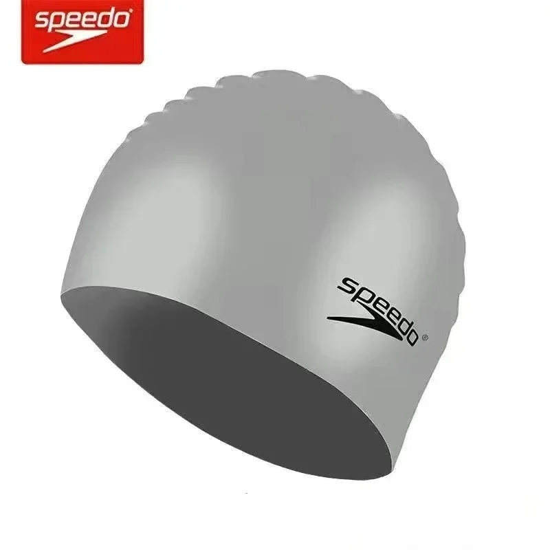 Speedo-badekappe, wasserdicht, für damen und herren, auch für langes haar, vergrößerte wasserdichte silikon-badekappe: Lila