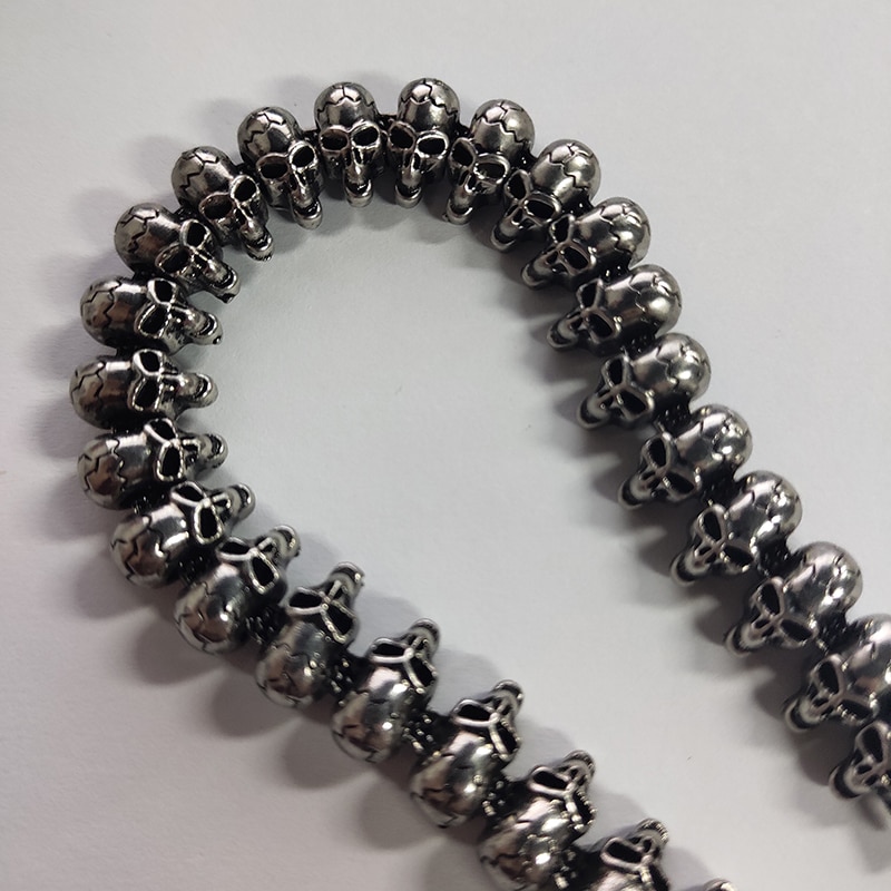 Braccialetti a forma di teschio lungo punk per uomo braccialetti a catena a maglie con ciondolo a forma di teschio lucido in acciaio inossidabile gioielli gotici maschili 2019