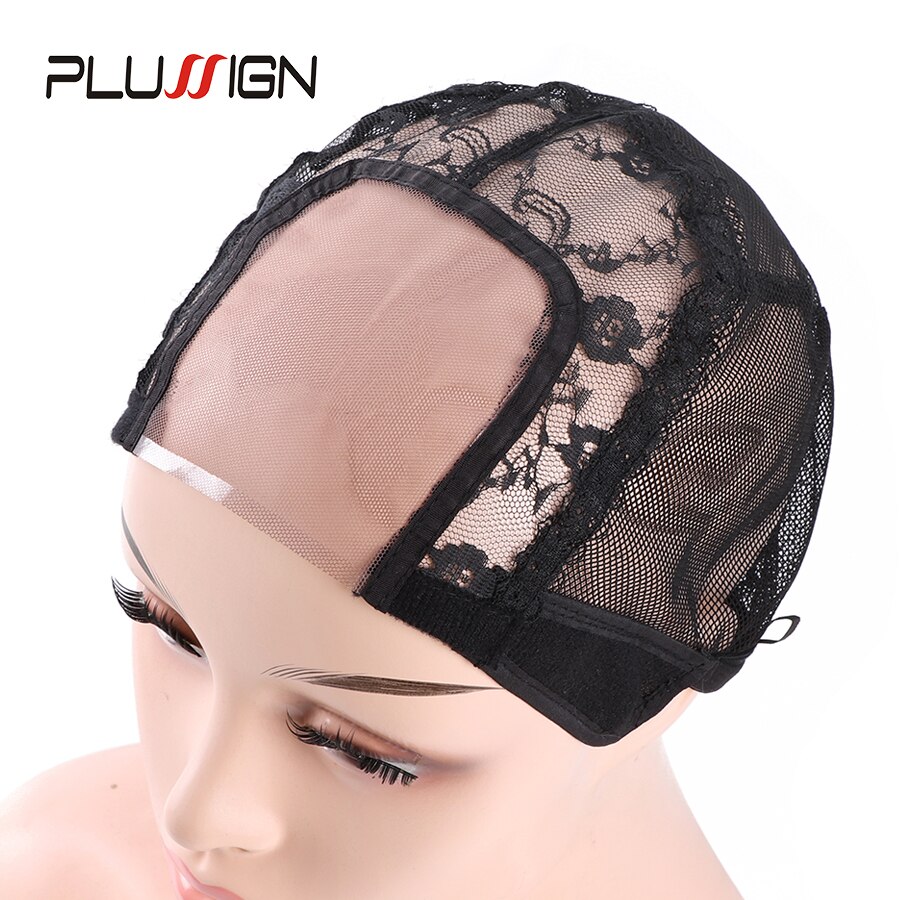 6Pcs Black U Part Wig Cap With Adjustable Straps Transparent Swiss Lace Wig Cap For Making Wigs 56Cm Lace Frontal Wig Caps