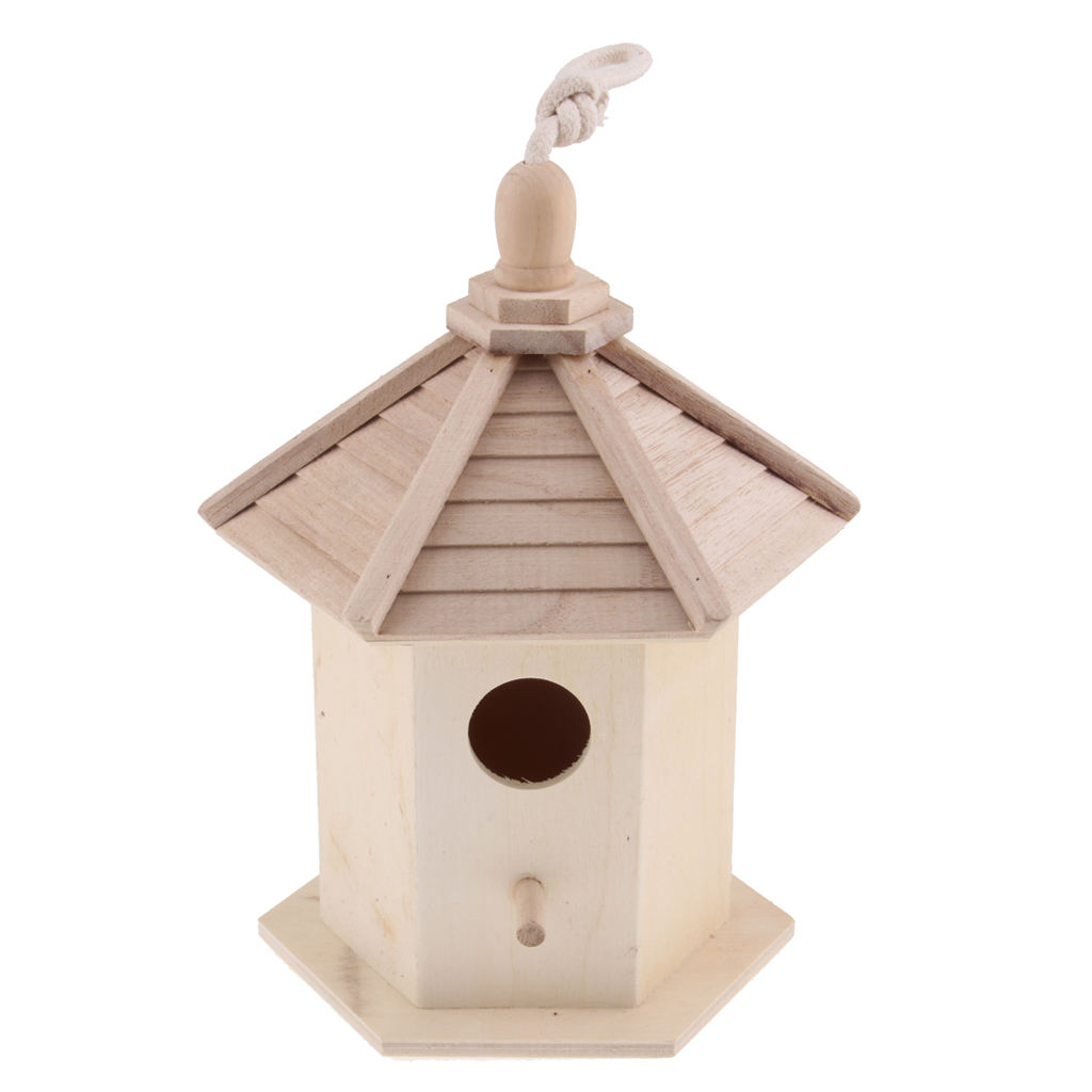Hanging Wooden Bird Nesting Box House With Round Shaped Entrance Hole