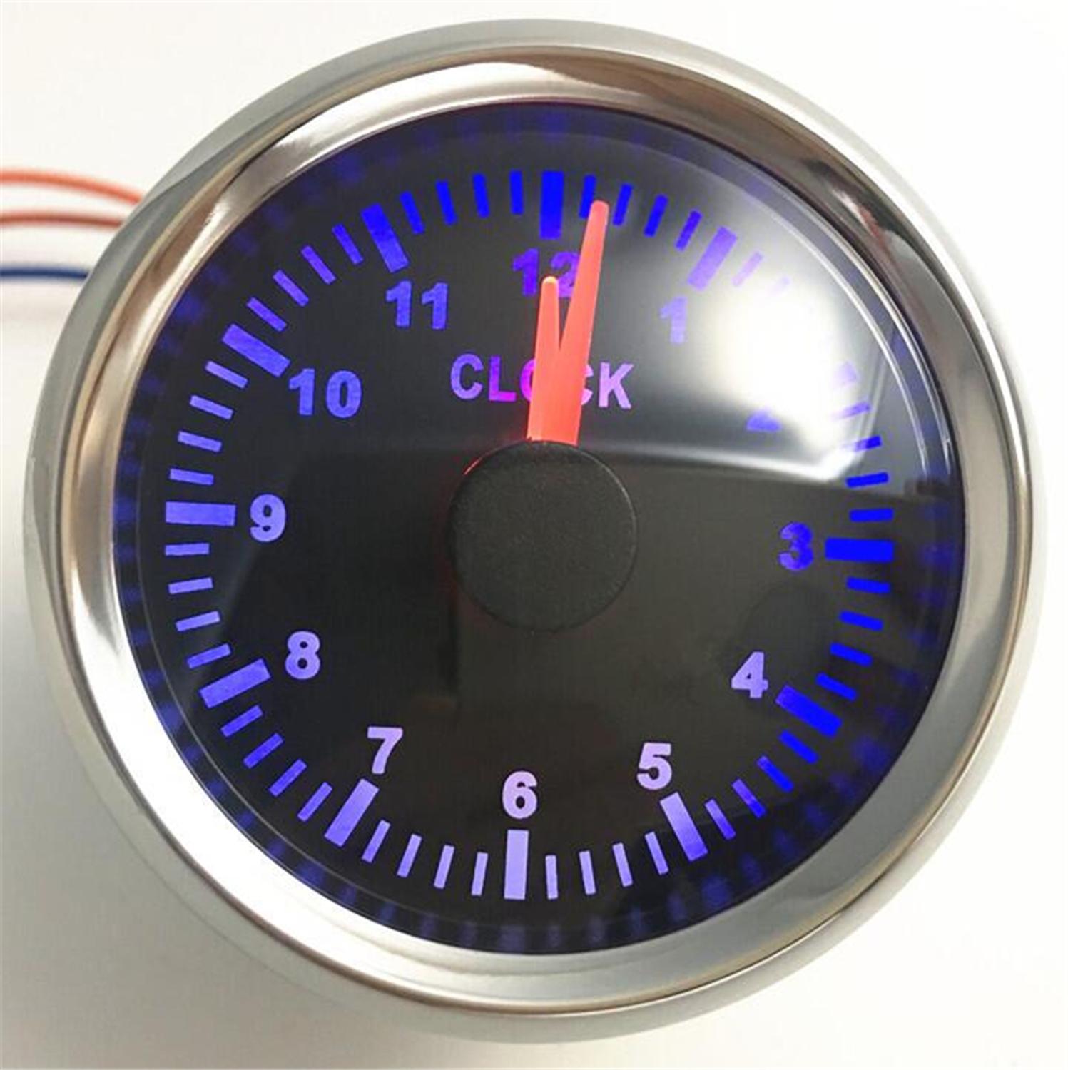 1 Pc 52 Mm Cars Klok Meters 0-12Hours Pointer Tijd Meter Boot Klok Meter Vrachtwagens Hourmeters Rood Of blauwe Achtergrondverlichting: BS blue backlight