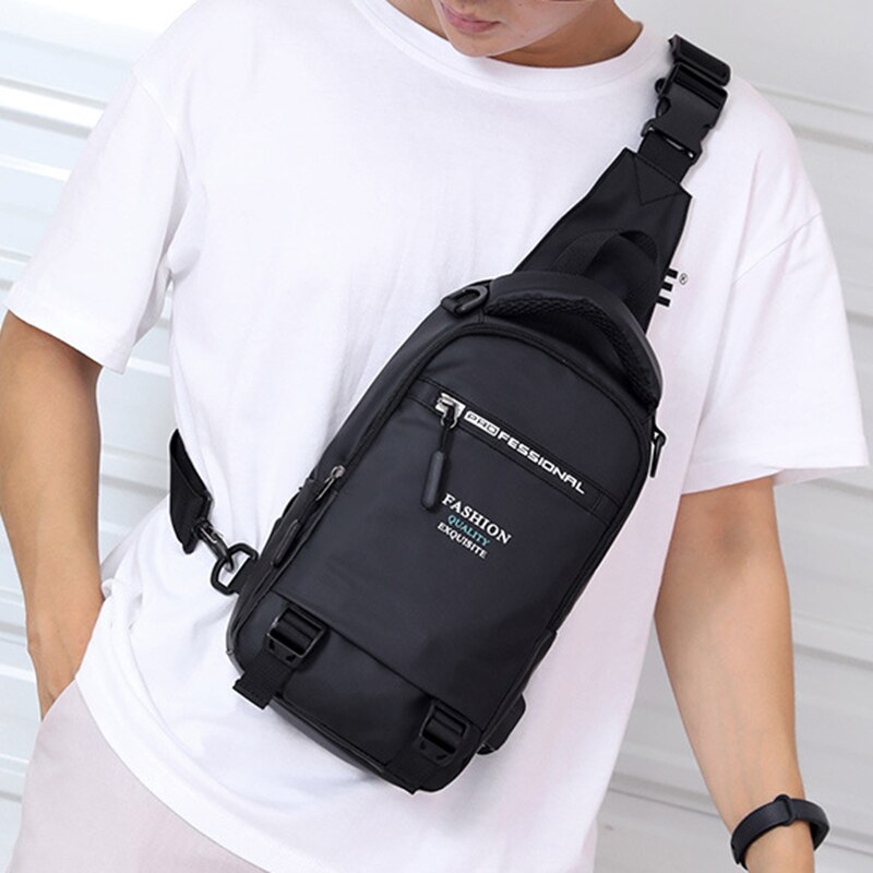 Sacs de poitrine de mâle en Nylon sac à dos sac à dos avec Port de charge USB petits hommes fronde sac à dos sac à dos